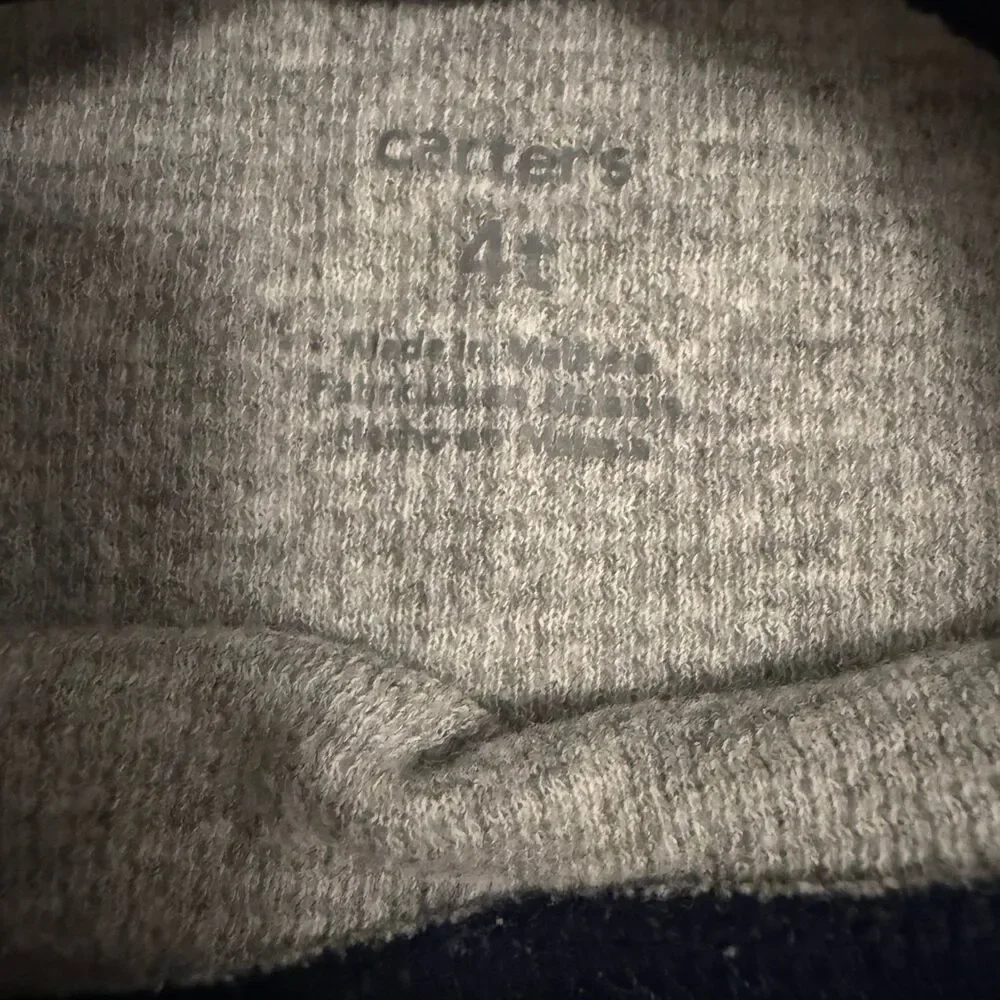 Carter's Thermal Shirt Toddler 4T Grey Navy Coolest Brother Raglan Sleeve Waffle